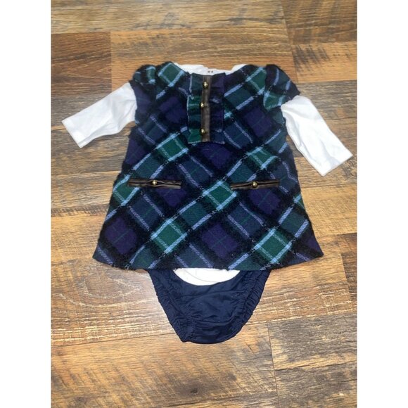 NWT Janie and Jack Navy Blue & Green Wool Plaid Dress Woodland Weekend Dress - Picture 1 of 3